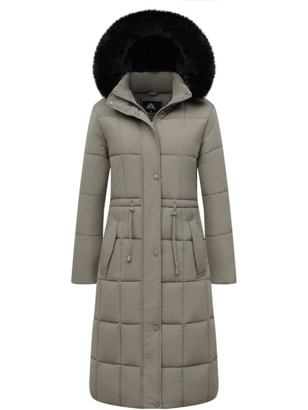 Women's Grayish Green Long Warm Snow Parka Windproof Waterproof Coat